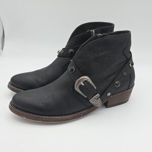 ASH Western Buckle Black Leather Ankle Boots Women’s 38 (US 7.5) Studded Zipper